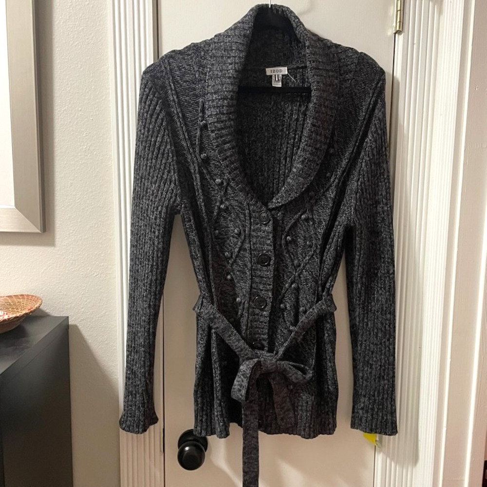 VTG Y2K IZOD Womens Cardigan Sweater XL Cable Knit Cottagecore Boho